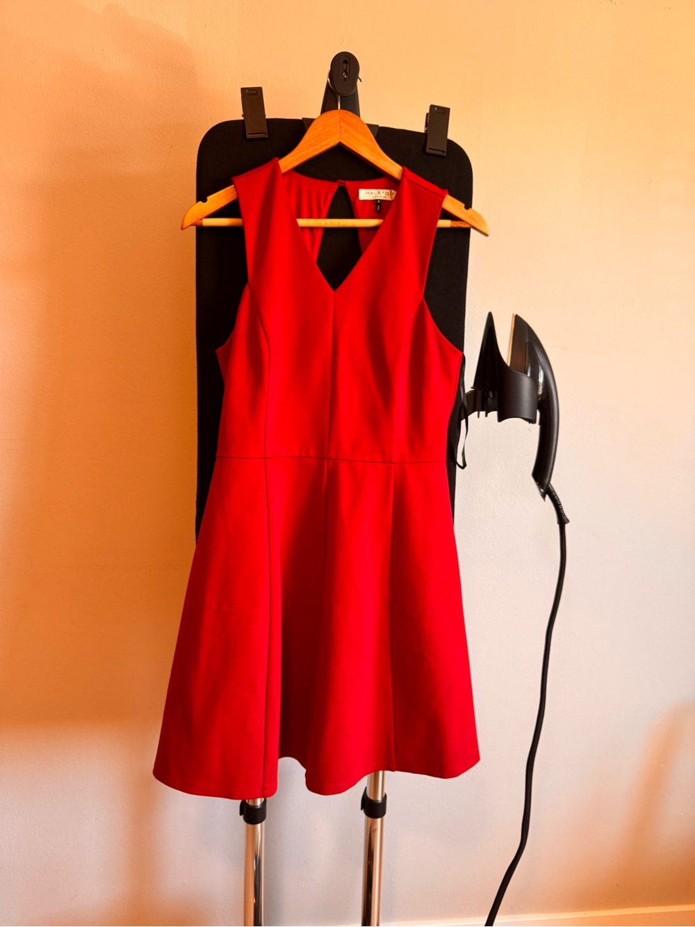 Halston Heritage Red Sleeveless V-Neck A-Line Mini Dress